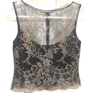 Black & Gold Small‎ Lace Sleeveless Blouse Elegant Whimsygoth Dark Romantic
